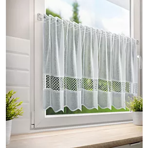 Tkanina firanowa zazdrostka z matowej etaminy zdobiona ażurową aplikacją Eurofirany