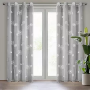 Dekoracja okienna stalowo, białą z motywem dmuchawców wykonane metodą wypukłego nadruku 140x250 cm przelotka SABINE Eurofirany