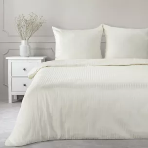 Pościel 160x200 cm satyna bawełniana kolor kremowy w drobne prążki VERA Eurofirany