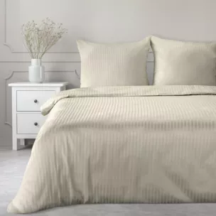 Pościel 140x200 cm satyna bawełniana kolor beżowy w drobne prążki VERA Eurofirany