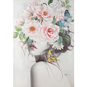 Obraz portret kobiety w nakryciu głowy z kwiatów ręcznie malowany na płótnie w ramie Eurofirany