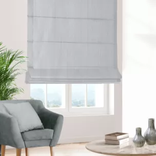 Roleta rzymska srebrna z tkaniny o grubym splocie przetykanej błyszczącą nicią