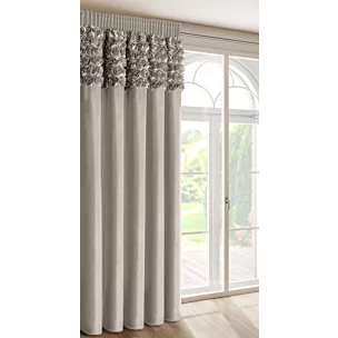 Zasłona beżowa z welwetu zdobiona aplikacją 3D róż 140x270 cm taśma - ROSES Eva Minge Eurofirany