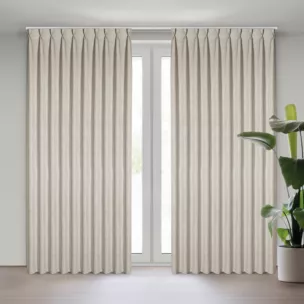 Zasłona beżowa o płóciennym splocie z efektem melanżu 125x270 cm system flex - JULA Eurofirany