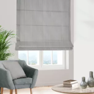 Roleta rzymska srebrna z tkaniny w drobny dwukolorowy przeplatany wzór