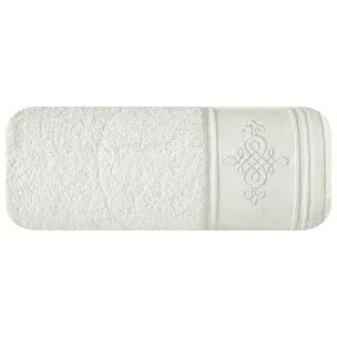 Ręcznik kąpielowy 50x90 cm bawełniany kolor kremowy z haftowanym ornamentem na bordiurze 600 g/m2 KLAS 2 Eurofirany