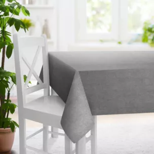 Obrus szyty stalowy z miękkiej matowej tkaniny szenilowej o naturalnym splocie