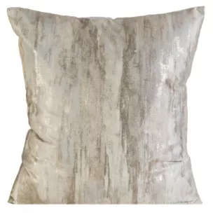 Poszewka na poduszkę 45x45 cm welwetowa zdobiona przecieranym lśniącym wzorem kremowa ELLA Eurofirany