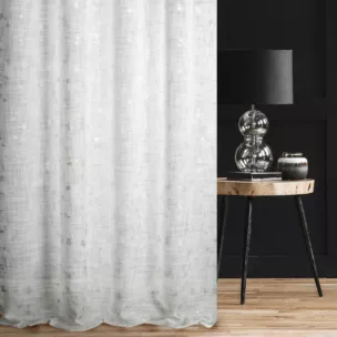 Zasłona szyta na przelotkach kremowo srebrzysta z tkaniny w stylu eko z błyszczącym nadrukiem
