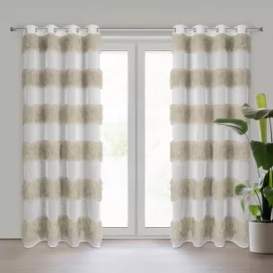 Firana biało, beżowa z etaminy zdobiona moherową nicią 140x250 cm przelotka MARGARET 3 Eurofirany