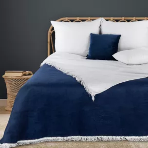 Koc bawełniano-akrylowy 220x240 cm biało, granatowy z frędzlami AKRYL 29 EUROFIRANY PREMIUM