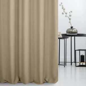 Zasłona szyta na flexach ciemnobeżowa z miękkiej tkaniny o naturalnym splocie w stylu ekologicznym