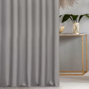 Zasłona szyta na taśmie fala stalowo czarna z gładkiej tkaniny zaciemniającej typu dimout