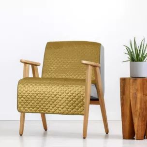 Narzuta welwetowa na fotel miodowa 70x160 cm pikowana w geometryczny wzór metodą hot press DIMON Eurofirany