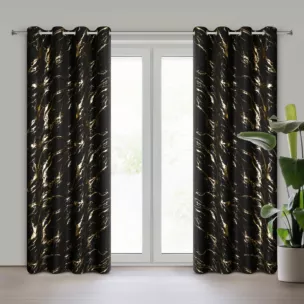 Zasłona czarno, złocista zdobiona nadrukiem marmurku 140x250 cm przelotka LANI Eurofirany