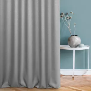 Zasłona szyta na taśmie fala popielata z tkaniny z dodatkiem połyskującej nici, z widocznym ozdobnym splotem