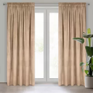 Zasłona ciemnobeżowa z tkaniny welwetowej 140x270 cm taśma ROSA Design 91 Eurofirany