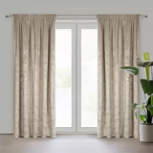 Zasłona beżowo, szampańska welwetowa zdobiona błyszczącym nadrukiem 140x270 cm taśma - RAJA Eurofirany