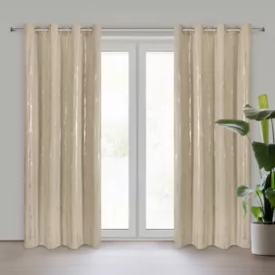 Zasłona beżowo, szampańska zdobiona błyszczącym nadrukiem 140x250 cm przelotka LIBI Eurofirany