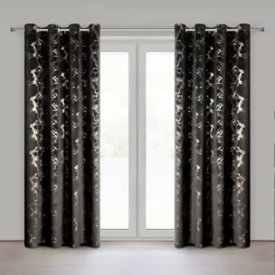Zasłona czarno, szampańska welwetowa zdobiona błyszczącym nadrukiem 140x250 cm przelotka - RAJA Eurofirany
