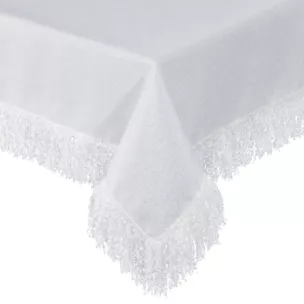 Obrus biały 140x180 cm JASPER zdobiony puszystymi frędzlami EUROFIRANY PREMIUM