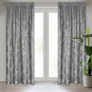 Zasłona stalowo, szampańska w złote liście palmy z welwetu 140x300 cm taśma GLORIA Eurofirany