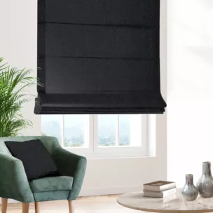 Roleta rzymska czarno srebrna z gładkiej tkaniny przeplatanej błyszczącą lureksową nicią