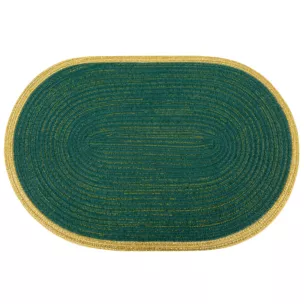 Podkładka owalna na stół ciemnoturkusowa 30 x 45 cm TIRANA strukturalna przetykana złotą nicią z ozdobną lamówką