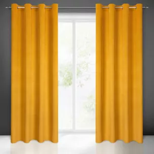 Zasłona musztardowa z wytłaczanego welwetu 140x250 cm przelotka ELIZA Eurofirany