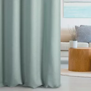 Zasłona szyta na flexach GEONOA miętowa z miękkiej tkaniny o naturalnym charakterze z widocznym ozdobnym splotem