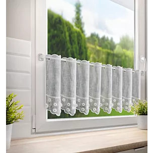 Tkanina firanowa zazdrostka z etaminy zdobiona haftem drobnych kwiatów Eurofirany