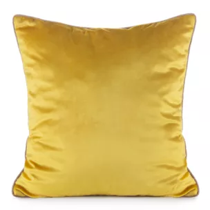 Poszewka na poduszkę 45x45 cm welwetowa o delikatnym połysku z ozdobną lamówką musztardowa GAJA 2 Eurofirany
