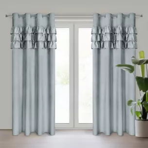 Zasłona srebrna zdobiona falbanami z welwetu 140x250 cm przelotka SAMI Eurofirany