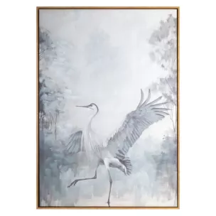 Obraz kremowo, jasnopopielaty ręcznie malowany na płótnie ptak 60x90 cm Eurofirany