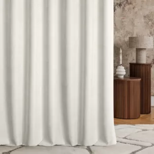 Zasłona szyta na taśmie fala beżowa z dwustronnej tkaniny zaciemniającej 100% blackout, o strukturze weluru