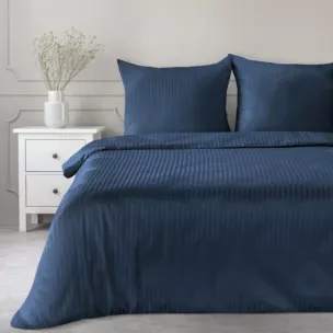 Pościel 220x200 cm satyna bawełniana kolor granatowy w drobne prążki VERA Eurofirany