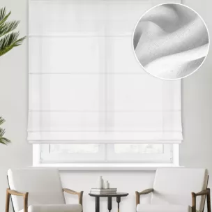 Roleta rzymska biała z grubszej żorżety wykończonej obciążnikiem