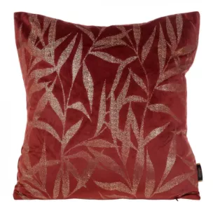 Poszewka na poduszkę 45x45 cm welwetowa ze złocistym nadrukiem liści bordowo BLINK 22 Eurofirany