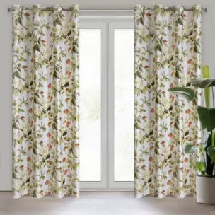 Zasłona biało, oliwkowa w kwiaty z tkaniny welwetowej 140x250 cm przelotka ALEA Eurofirany