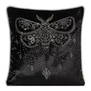 Poszewka na poduszkę 45x45 cm welwetowa zdobiona wzorem motyla z kryształków czarna ROYAL 8 Eurofirany