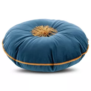 Poduszka welwetowa okrągła 40 x 40 cm granatowa ze złotym chwostem i lamówką VELVET 67 Eurofirany