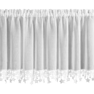 Zazdrostka świąteczna biała z etaminy zdobiona luźno zwisającymi gwiazdkami 150x60 cm tunel - XMAS Eurofirany