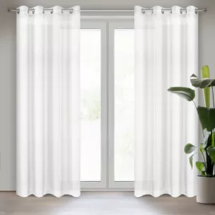 Firana biała o strukturze drobnego deszczyku wzór poziomy 140x250 cm przelotka REBECCA Eurofirany