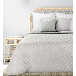 Narzuta o strukturze lnu beżowa 170x210 cm pikowana metodą hot press LEN 1 EUROFIRANY PREMIUM