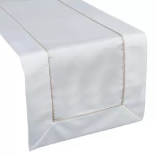 Bieżnik na stół biały 40x140 cm KARIN zdobiony listwą oraz delikatną złotą wypustką w eleganckim opakowaniu
