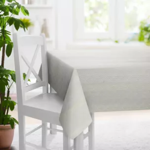 Obrus szyty kremowy z tkaniny, z geometrycznym wzorem, z dodatkiem połyskującej nici