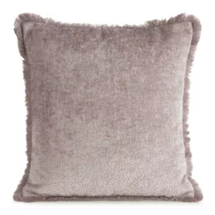 Poszewka na poduszkę 45x45 cm z szenilowej nici zdobiona subtelnymi frędzlami pudrowa ADIA Eurofirany