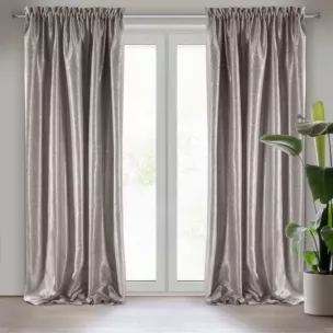 KATIE GRUBA BEŻOWA ZASŁONA ZE SREBRNYM METALICZNYM NADRUKIEM 135x250 NA PRZELOTKACH EUROFIRANY DIVA LINE