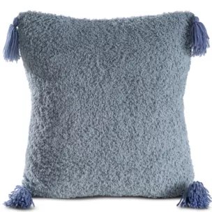 Poszewka na poduszkę 45x45 cm o strukturze miękkiego futra z ozdobnymi chwostami niebieska ELDA Eurofirany