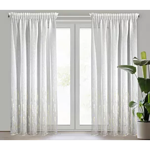 Firana biało, szampańska z matowej tkaniny zdobiona błyszczącym wzorem 140x270 cm taśma LINZI Eurofirany